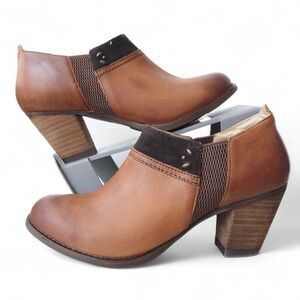 Olukai Ho'Ou'i Leather Ankle Booties Women's 8.5 Brown Block Heel Comfort Shoes